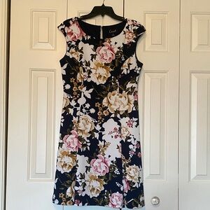 Connected Apparel Navy Floral Midi Dress